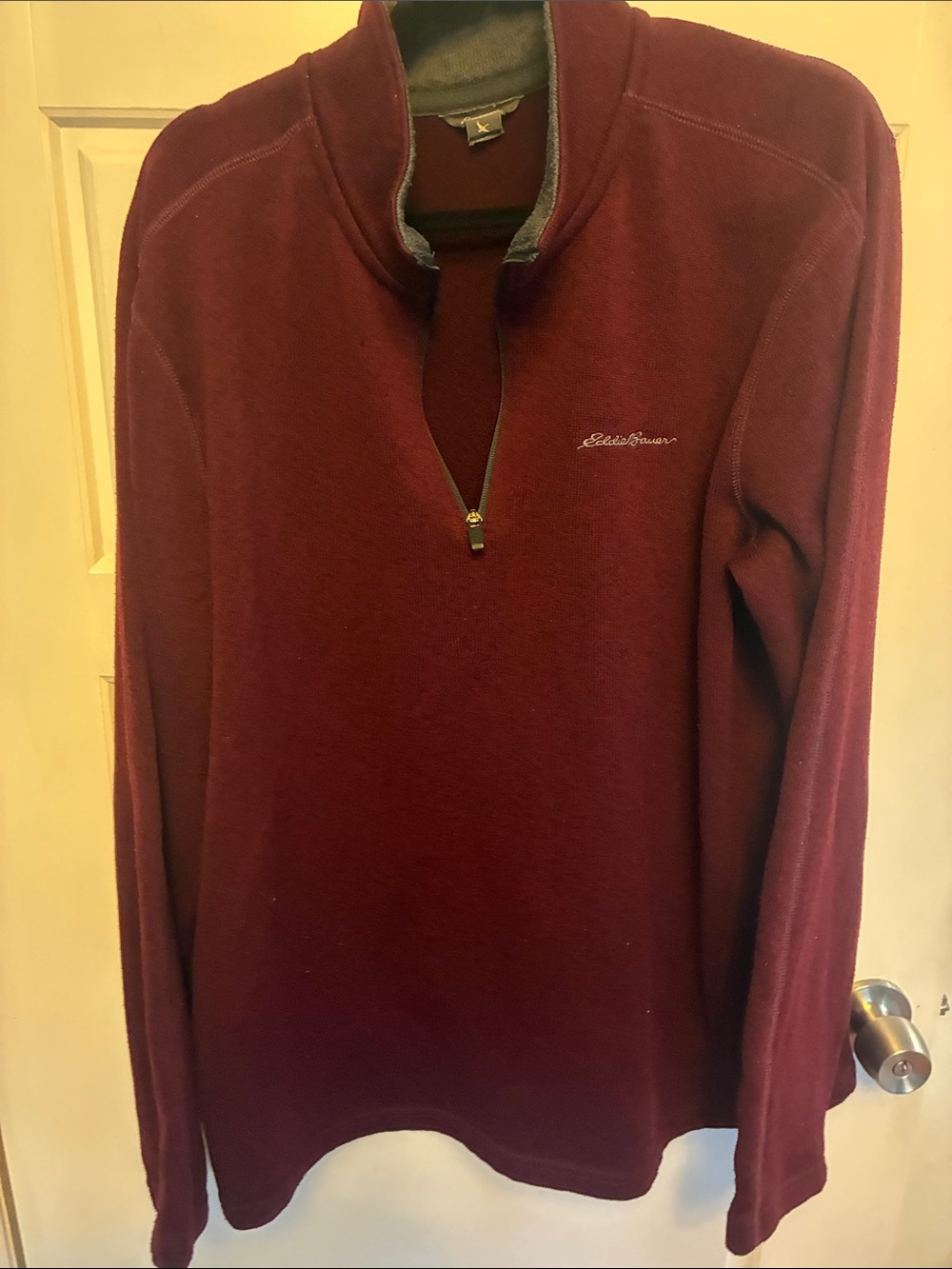 Eddie Bauer Men's Zip-Neck Sweater Jacket in Burgundy